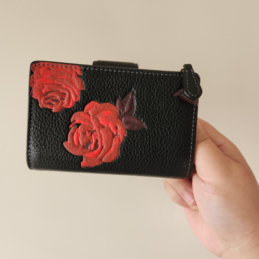 Coach Black Wallet with Red Floral Design - Picture 2 of 6